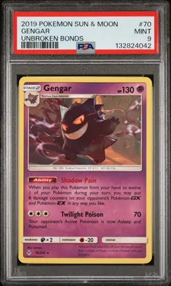 2019 POKEMON SUN & MOON UNBROKEN BONDS #70 GENGAR PSA 9 - Image 1