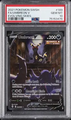 2021 POKEMON SWORD & SHIELD EVOLVING SKIES #189 FULL ART/UMBREON V PSA 10 - Image 1