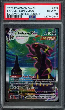 Pokemon Umbreon VMAX Full Art 2021 SWSH Evolving Skies #215 PSA 10 Gem Mint - Image 1