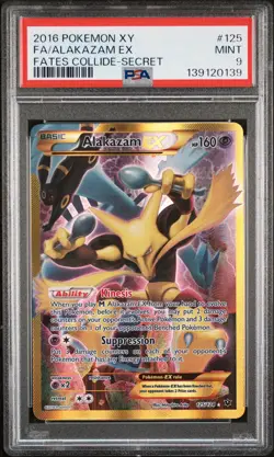 2016 POKEMON XY FATES COLLIDE SECRET #125 FULL ART/ALAKAZAM EX PSA 9 - Image 1