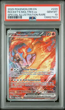 2025 POKEMON DRI EN-DESTINED RIVALS #229 TEAM ROCKET'S MOLTRES EX PSA 10 - Image 1