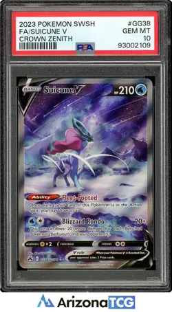 Pokemon 2023 Suicune V GG38/GG70 Full Art Crown Zenith GEM MINT PSA 10 - Image 1