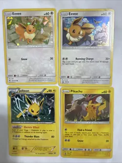 Four Pokemon Cards. 2 Eevee, Jolteon And Pikachu Good Condition ￼ - Image 1