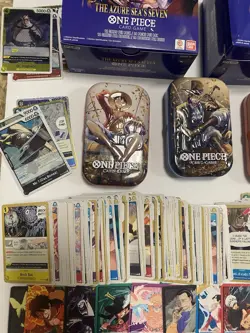 Over 630 ONE PIECE Cards Lot, 3 Tins, 2 Boxes, OP13-OP14 SR, R, Leaders, Doms - Image 4