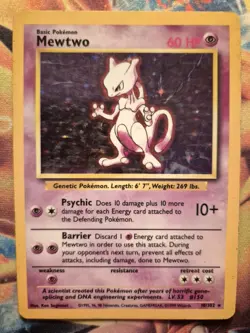 Mewtwo Holo Rare Pokemon Card, Base Set, 10/102 - Image 1