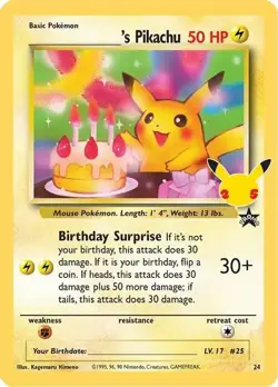 Birthday Pikachu - 24 - Pokemon Celebrations Classic Collection Holo Card NM - Image 1