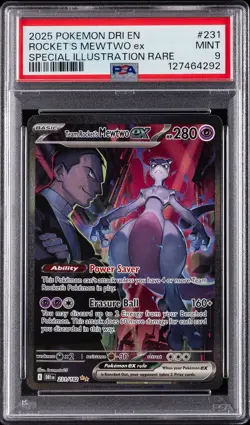 2025 POKEMON DRI EN-DESTINED RIVALS #231 TEAM ROCKET'S MEWTWO EX PSA 9 - Image 1