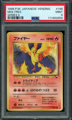 1998 Pokemon Japanese Moltres No. 146 Glossy Vending Series 2 PSA 9 MINT CLEAN! - Image 1