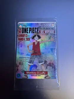 Bandai One Piece Card Game Monkey.D.Luffy US Voyage Promo Holo Card P-055 - Image 1