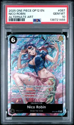 2025 ONE PIECE OP12 087 LEGACY OF THE MASTER NICO ROBIN ALT ART PSA 10 GEM MINT - Image 1