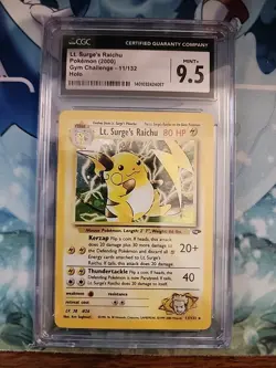 CGC 9.5 MINT + Lt. Surge's Raichu 2000 Gym Challenge 11/132 Holo Pokemon Card - Image 1