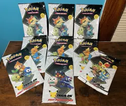 LOT OF NINE (9) 2021 Pokemon First Partner Packs w/ 27 Jumbo cards and 18 packs - Image 1