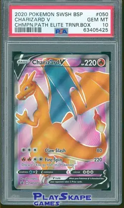 Pokemon Card PSA 10 Charizard V SWSH050 Champions Path ETB Promo Full Art 2020 - Image 1
