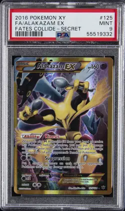 2016 POKEMON XY FATES COLLIDE SECRET #125 FULL ART/ALAKAZAM EX PSA 9 - Image 1