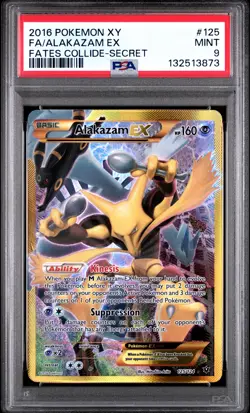 2016 POKEMON XY FATES COLLIDE SECRET #125 FULL ART/ALAKAZAM EX PSA 9 - Image 1