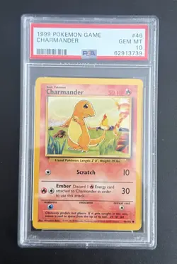1999 Pokemon Game Base Set Charmander #46/102 TCG Trading Card PSA 10 Gem Mint - Image 1