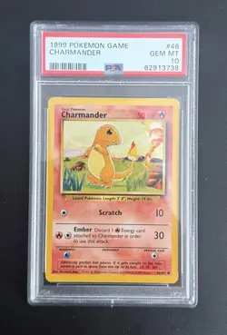 1999 Pokemon Game Base Set Charmander #46/102 TCG Card PSA 10 Gem Mint Graded - Image 1