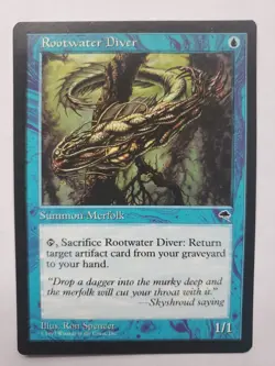 MTG Magic The Gathering Card Rootwater Diver Summon Merfolk Blue Tempest 1997 - Image 1