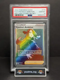 2022 Pokemon S&S Brilliant Stars Fa Secret Cynthia's Ambition #178 PSA 10 - Image 1