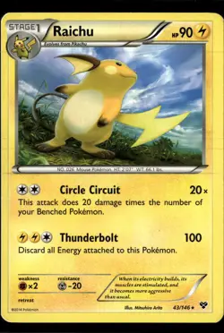 Pokemon Raichu 43/146 XY Base Set Non Holo Rare LP - Image 1
