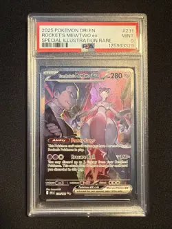 2025 POKEMON DRI EN-DESTINED RIVALS #231 TEAM ROCKET'S MEWTWO EX PSA 9 - Image 1