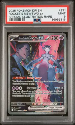 2025 POKEMON DRI EN-DESTINED RIVALS #231 TEAM ROCKET'S MEWTWO EX PSA 9 - Image 1