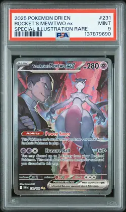 2025 POKEMON DRI EN-DESTINED RIVALS #231 TEAM ROCKET'S MEWTWO EX PSA 9 - Image 1