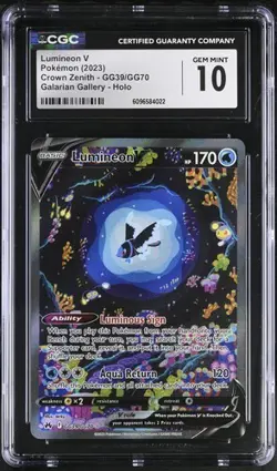 2023 POKEMON CROWN ZENITH GALARIAN GALLERY GG39/GG70 LUMINEON V HOLO CGC 10 - Image 1