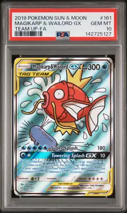 2019 POKEMON SUN & MOON TEAM UP #161 FULL ART/MAGIKARP & WAILORD GX PSA 10 - Image 1