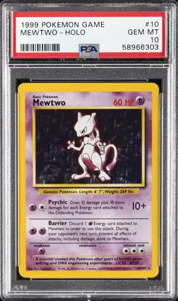 1999 POKEMON GAME #10 MEWTWO-HOLO PSA 10 - Image 1
