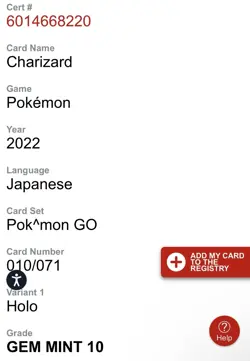Charizard 010/071 S10b: Pokemon GO Holo 2022 (Japanese) CGC GEM MINT 10 #010 - Image 3