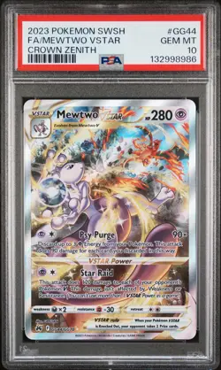 PSA 10 Mewtwo VStar GG44/GG70 Crown Zenith Alternate Art Pokemon Card FA 2023 - Image 1