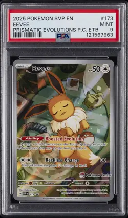 2025 POKEMON PRISMATIC EVOLUTIONS POKEMON CENTER ETB PROMO SVP #173 EEVEE PSA 9 - Image 1
