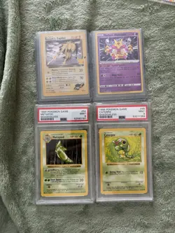 Pokemon TCG Lot of 4: Rocket's Zapdos, Radiant Alakazam, Metapod, Caterpie, PSA9 - Image 1