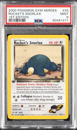2000 POKEMON GYM HEROES 1ST ED #33 ROCKET'S SNORLAX PSA 9 - Image 1