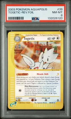 2003 POKEMON AQUAPOLIS #39 TOGETIC-REVERSE FOIL PSA 8 - Image 1