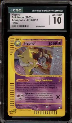 Pokemon Hypno Aquapolis Holo Rare #H12 CGC 10 Gem Mint - Image 1