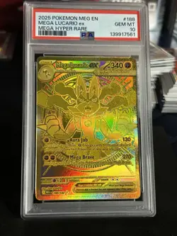 Pokemon 2025 Mega Lucario ex 188 Gold Hyper Rare Mega Evolution English PSA 10 - Image 1