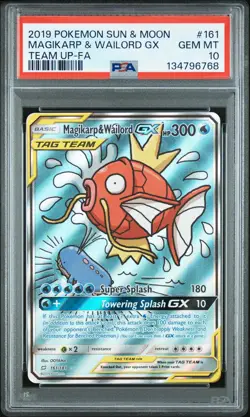 2019 POKEMON SUN & MOON TEAM UP #161 FULL ART/MAGIKARP & WAILORD GX PSA 10 - Image 1