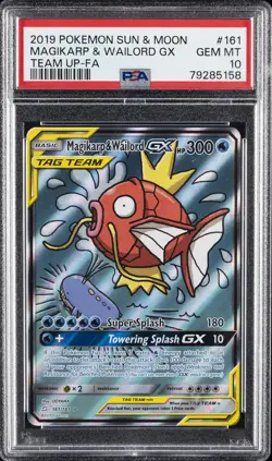 2019 POKEMON SUN & MOON TEAM UP #161 FULL ART/MAGIKARP & WAILORD GX PSA 10 - Image 1
