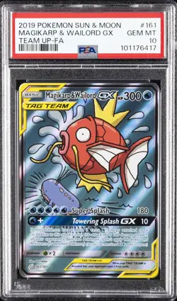 2019 POKEMON SUN & MOON TEAM UP #161 FULL ART/MAGIKARP & WAILORD GX PSA 10 - Image 1
