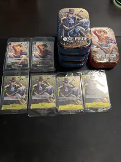 One Piece CCG Tin Pack Set Vol 2 Luffy And Sabo Promos. Comes With 4x Empty Tins - Image 1
