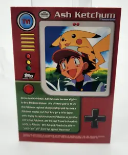 1999 Topps Pokemon #TV1 Ash Ketchum Pikachu Foil Trading Card 2nd print - Image 2