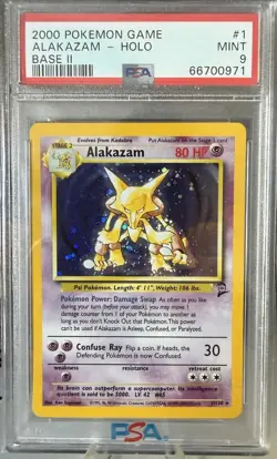 PSA 9 ALAKAZAM HOLO RARE BASE SET 2 POKEMON CARD #1 WOTC - Image 1