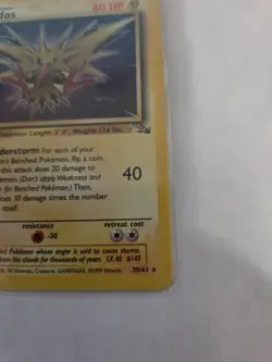 1999 Pokemon TCG Fossil Zapdos Card 30/62 Rare LP-NM - Image 5