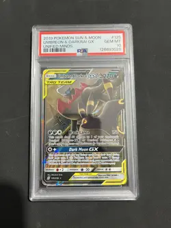 2019 Pokemon Sun & Moon Unified Minds #125 Umbreon & Darkrai GX PSA 10 - Image 1