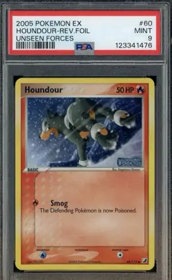 2005 POKEMON EX UNSEEN FORCES #60 HOUNDOUR-REVERSE FOIL PSA 9 Stamped - Image 1