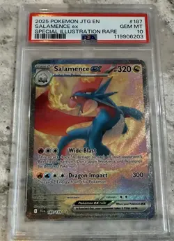 Pokemon 2025 JTG EN Salamence EX 187/159 Special Illustration Rare PSA 10 Gem - Image 1