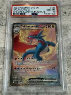 Pokemon 2025 JTG EN Salamence EX 187/159 Special Illustration Rare PSA 10 Gem - Image 1