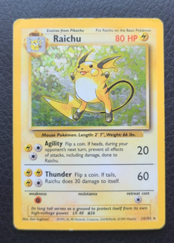 Raichu 14/102 Base Set Holo Rare Pokemon Card MP/LP - Image 1